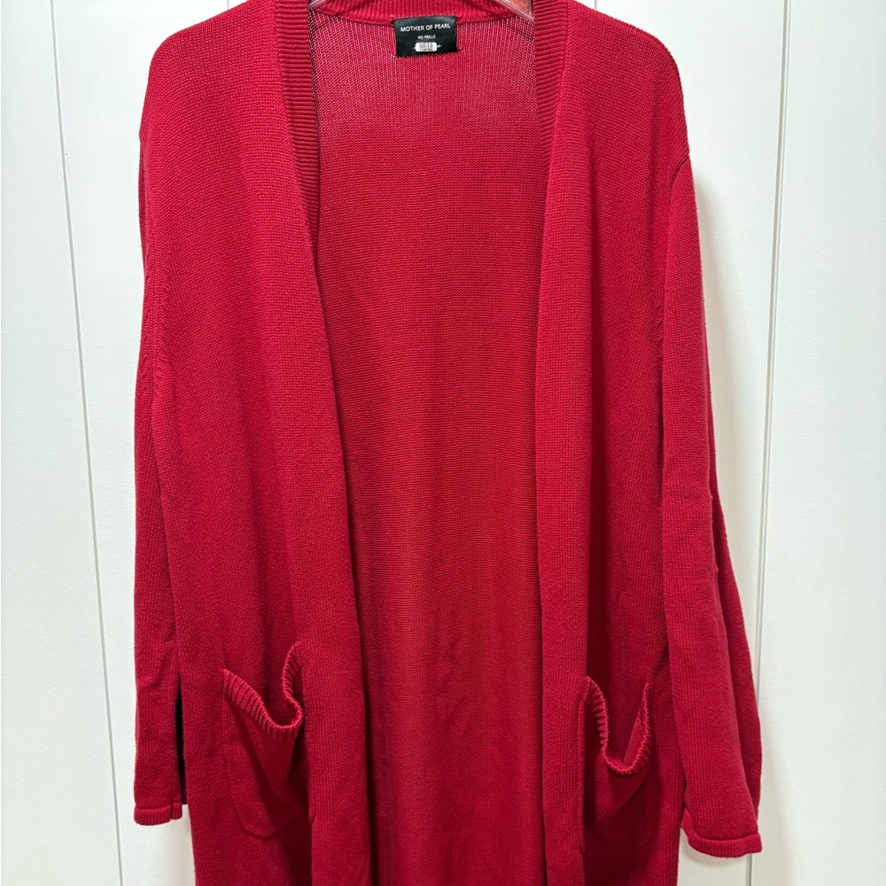 Mother Of Pearl No Frills Red Oversized Cardigan One Size Pockets Organic Cotton
